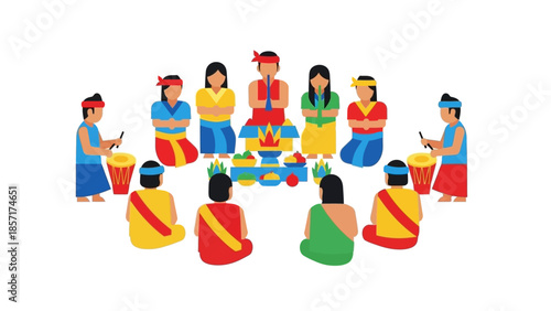 Traditional Ceremony Ritual Group Gathering People Drumming Offering