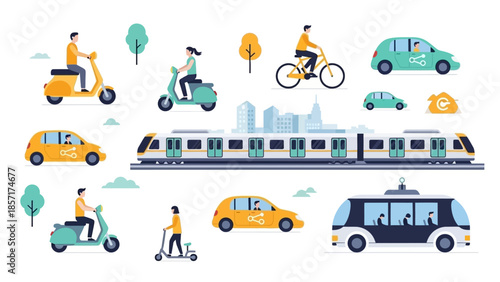 Modern Urban Mobility: Diverse Transportation Options in a City Landscape