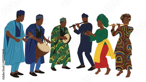 African Musicians Playing Traditional Instruments, Festive Cultural Performance