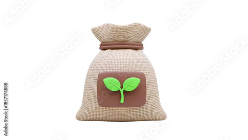 3D Money bag with green sprout icon for growth concept on transparent background