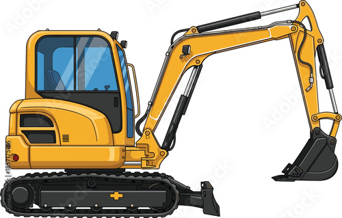 Heavy Construction Machinery Vector Set with Excavators Dump Trucks and Pickup Truck Towing Mini Digger on Trailer for Industrial Projects