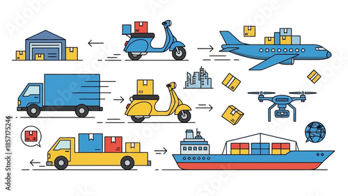 Global Logistics and Delivery Service: Air, Sea, Land Transport with Drone