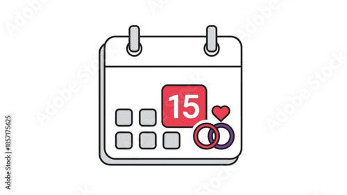 Wedding Day Calendar Mark with Rings and Heart - Date 15