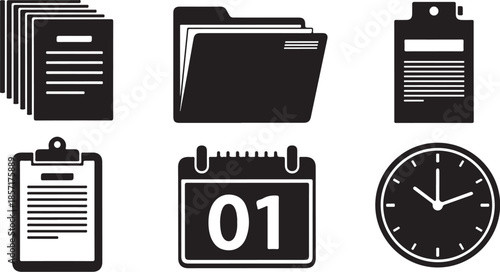 Office documents and time management icons