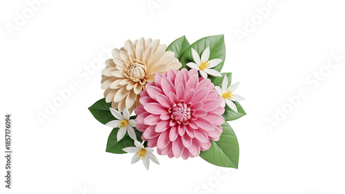 Wallpaper Mural Pink and Cream Dahlia Flower Arrangement with Leaves on transparent background Torontodigital.ca