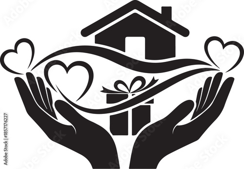 Hands holding home and gift