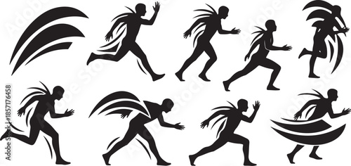 People running in various dynamic movements