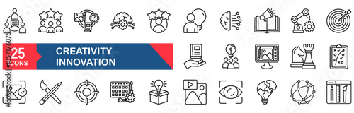 Creativity innovation set of web icons in line style. vector illustration concept for innovation, creativity, technology, idea, vector, business, light, solution, bulb