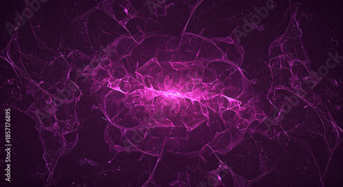 Abstract glowing purple fractal pattern with intricate swirling lines and energy waves on dark background