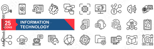 Information technology set of web icons in line style. vector illustration concept for datum, cloud, network, computer, digital, communication, web, business, database, mobile, system, wi-fi