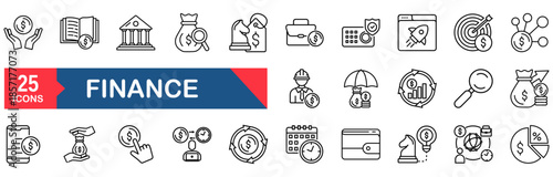 Finance set of web icons in line style. vector illustration concept for finance, money, loan, tax, economy, bank, financial, cash, revenue, rate, payment, online, coin, business, vector, profit