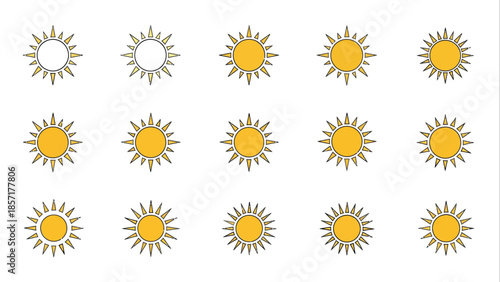 Collection of Various Sun Illustrations and Icons.