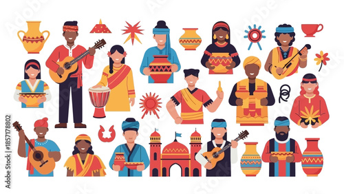Diverse People Celebrating Culture Diversity, Music, Traditions, and Arts