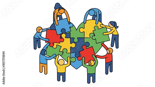 Teamwork building heart puzzle, community collaboration, connection, unity, support, diversity