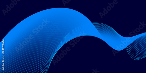 Flowing dark blue curve shape with soft gradient vector abstract background, relaxing and tranquil art, can illustrate health medical or sound of music.