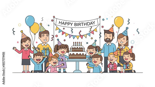 Happy Birthday Celebration: Family Party with Cake, Balloons and Gifts