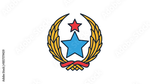 Emblem with Stars and Laurel Wreath, Symbol of Achievement and Victory