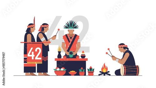 Indigenous Tribal Ceremony Ritual with Drumming and Fire, Festive Celebration