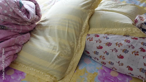 Wallpaper Mural Bed arrangement with pillows and bolsters in light colors Torontodigital.ca