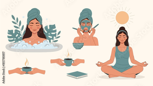 Minimalist Self-Care and Skincare Routine Illustration Collection