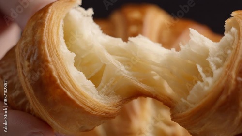 Wallpaper Mural Close-up of hands tearing a fresh, flaky croissant in half, revealing its soft, airy interior, perfect for breakfast or a snack. Torontodigital.ca