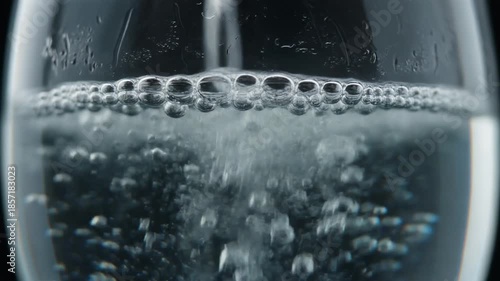 Wallpaper Mural Close-up of sparkling water being poured into a glass, creating many bubbles. Torontodigital.ca