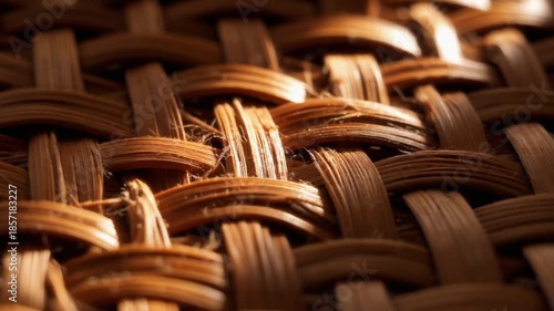 Wallpaper Mural Close-up of Woven Rattan Texture with Intricate Details and Warm Lighting. Torontodigital.ca