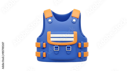 3D Stylized Blue and Orange Safety Vest Icon on transparent background