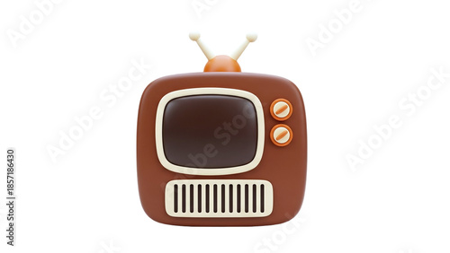 3D Retro television with antenna and knobs on transparent background