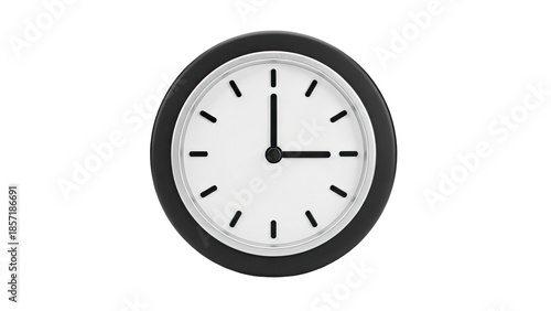 3D Simple analog clock on transparent background