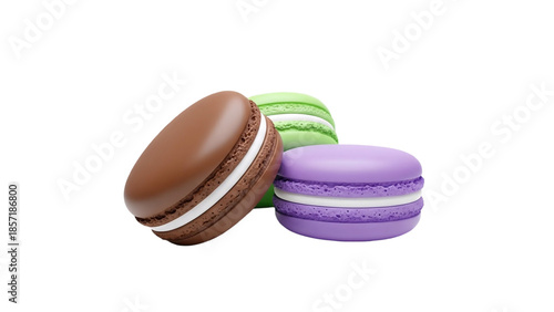 3D Three colorful macarons transparent background