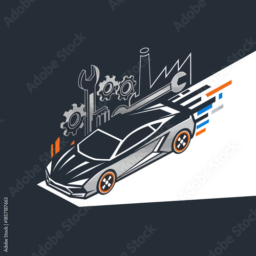 Sports Car Racing Speed Vector Illustration.