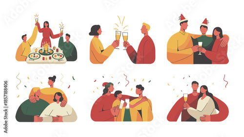 Cheerful people group clinking glasses for celebration with joy.