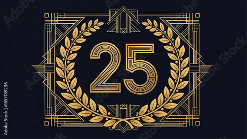 25 Years Anniversary Luxury Gold Label with Geometric Art Deco Frame