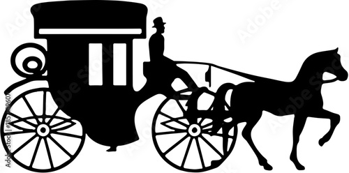 horse and carriage with rider silhouette illlustration design 