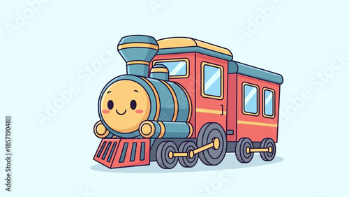 Vintage cartoon toy train vector illustration featuring a retro locomotive design on a white background for travel and transportation art