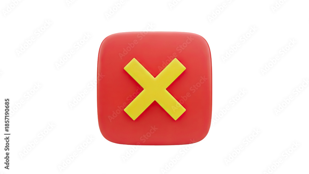 Obraz premium Red square with yellow X mark symbol on transparent background
