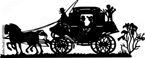horse and carriage with rider silhouette illlustration art design 