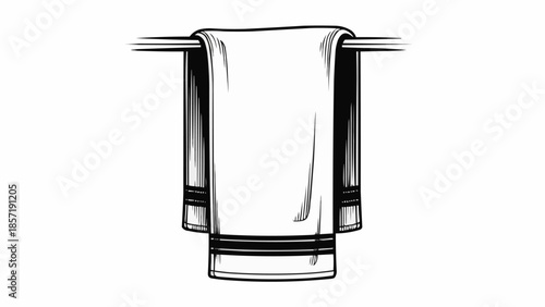 Clean White Cotton Towel Hanging on a Metal Bar.