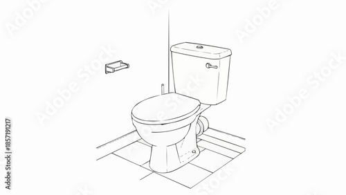 Clean white toilet bowl with tank and wall mounted dispenser.