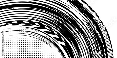 Black tire tread marks, wheel texture, tire marks - auto racing, illustration eps 10.