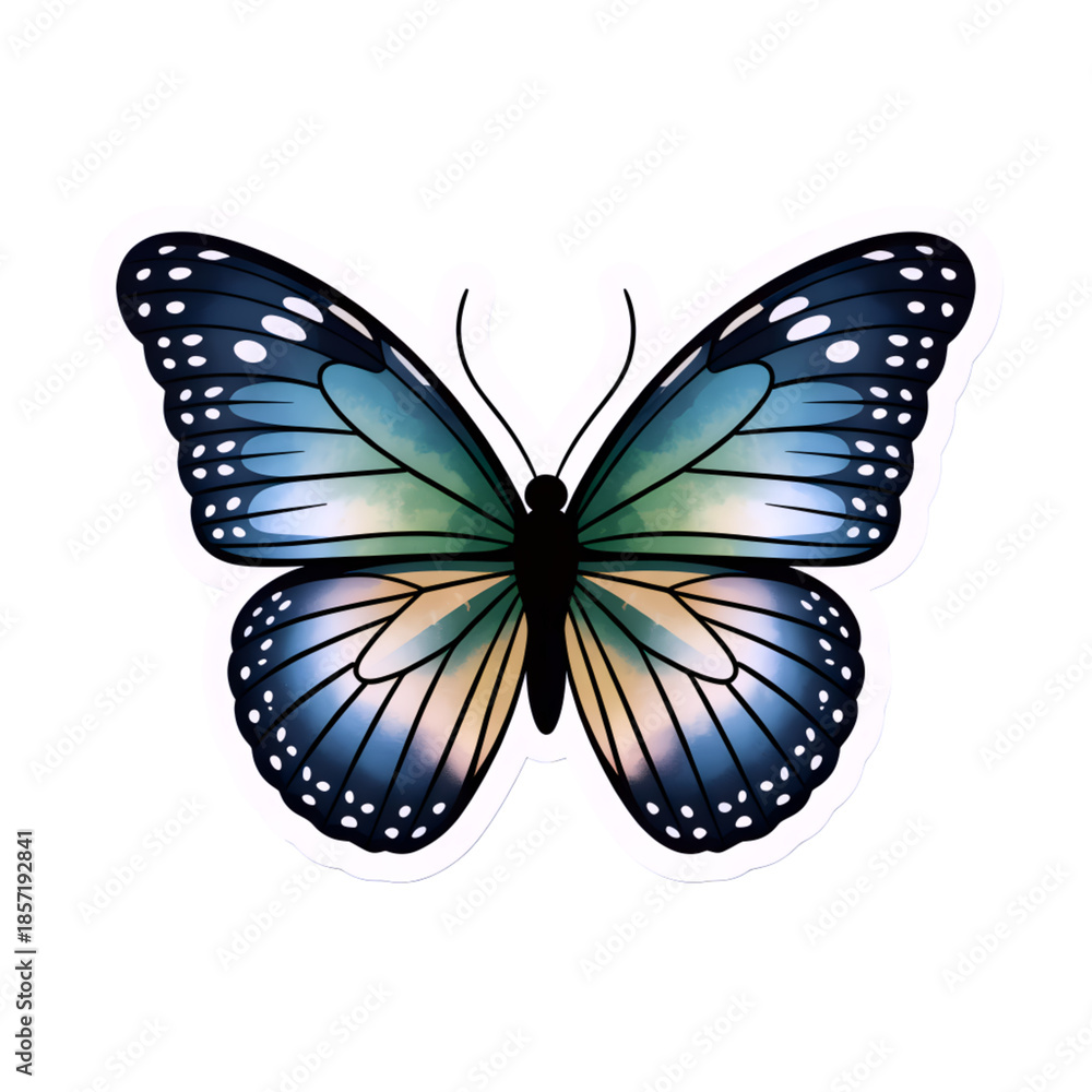 Fototapeta premium Graceful Gradient Butterfly Illustration, a Symbol of Nature's Delicate Beauty and Metamorphosis, with Vibrant Blue and Green Watercolor-Style Wings
