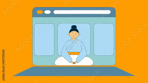 Online Japanese Culture Webinar Concept with Character on Laptop Screen Illustration