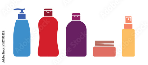 Set of icons for women's body care bottles. Beauty vector illustration on a white backdrop.