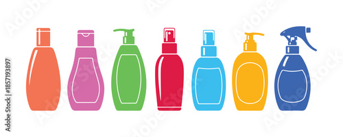 Icon for a set of body care bottles for women. Beauty vector design on white.