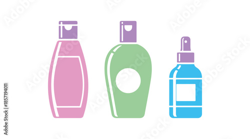 Women's body care bottle set icon. Beauty graphic on a white canvas.