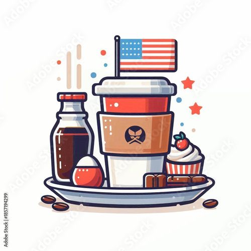 Coffee Cups and Treats with American Flag.