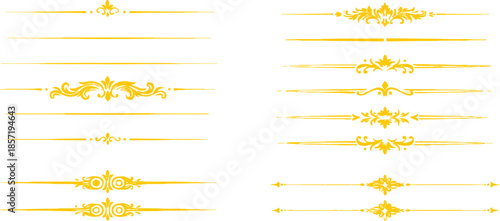 Vector illustration of a golden ribbon set featuring floral nature patterns and yellow summer flowers for a decorative card frame design