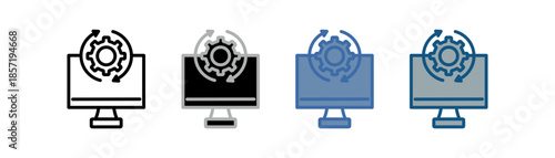 
digital icon set multiple style collection with computer design, gears and up down arrows