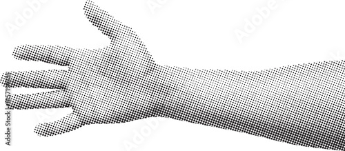 Retro halftone collage elements for mixed media design. Human hand in halftone texture, dotted pop art style. Vector illustration of vintage grunge punk crazy art templates.